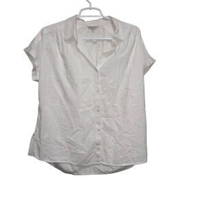 Lucky Brand Embroidered Button Front Blouse Large Cotton